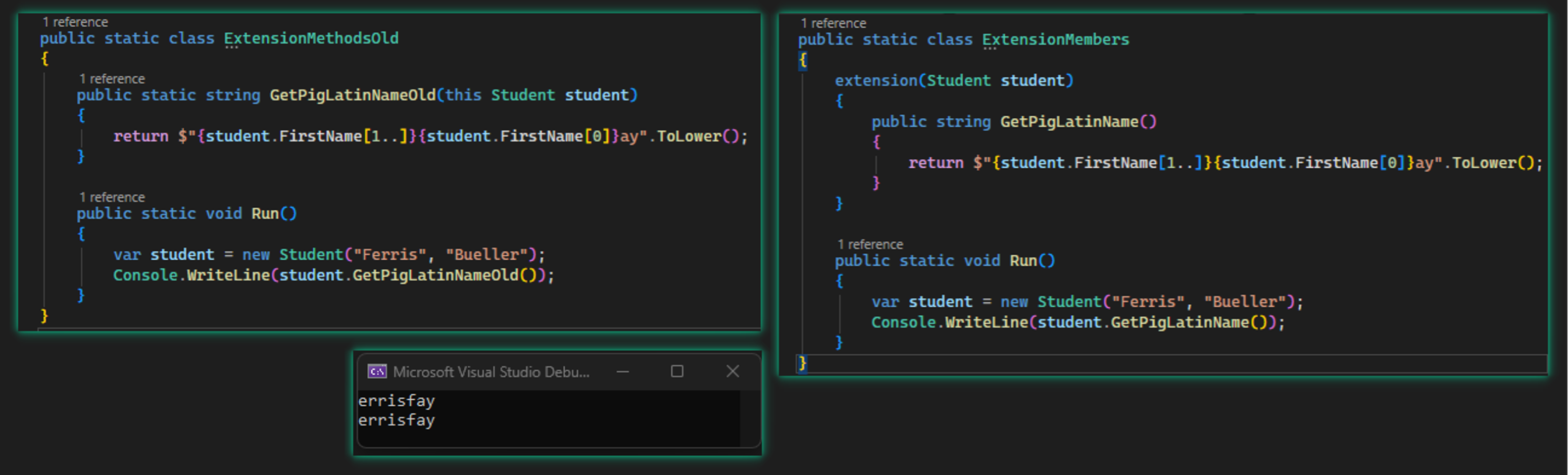 Extension Members before and after code examples