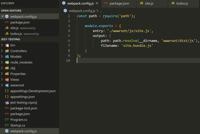 Create a file called webpack.config.js and add the below code.