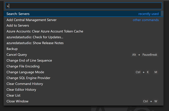 searching for server connections in Azure studio
