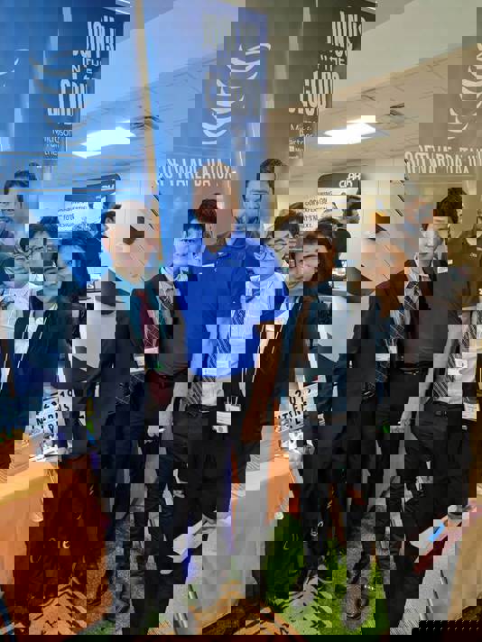 Visiting with students at Dakota State University